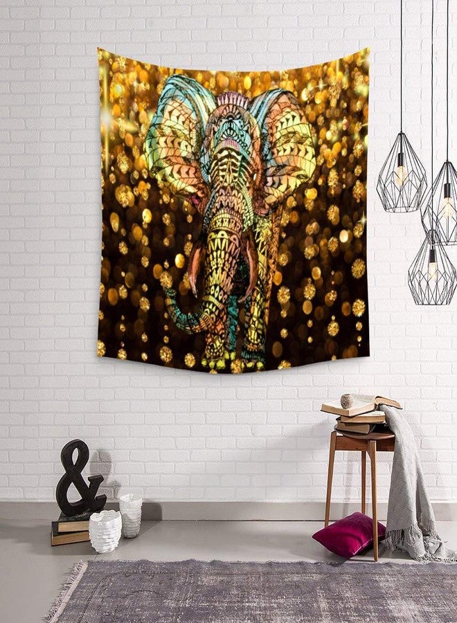 Ruibo Elephant Tapestry,watercolor Aztec Gold Elephant With Gold Rain Shine Flicker Glow Jewelry Stones Light/Indian Bohemian Wall Hanging Tapestry For Wall Hanging Decor For Bedroom Living Room Dorm - Image 2